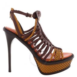 Bright Gold Ochre Ryder Ankle Strap Platform High Heel Sandals, Brand Size 39.5 ( US Size 9.5 )