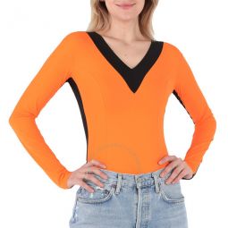 Bright Orange V-neck Bodysuit, Size Medium