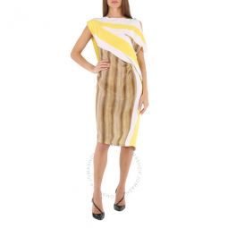 Bright Straw Graphic-Print Boat Neck Asymmetric Dress, Brand Size 12 (US Size 10)