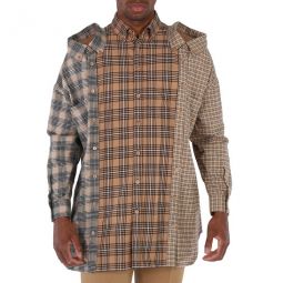 Camel Check Cotton Flannel Reconstructed Shirt, Size X-Small