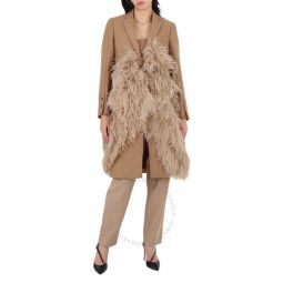 Camel Hair Feather Detail Single-breasted Tailored Coat, Brand Size 4 (US Size 2)