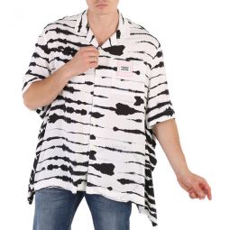 Cape Detail Short-sleeve Watercolour Print Twill Shirt, Size XX-Small