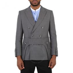 Charcoal Grey English Fit Wool Tailored Jacket With Cargo Belt Detail, Brand Size 44 (US Size 34)