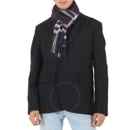 Check Cashmere Scarf- Navy