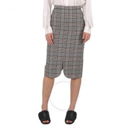 Check Wool Scalloped Hem Pencil Skirt, Brand Size 8 (US Size 6)