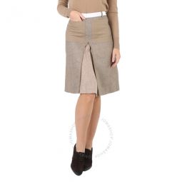 Contrast Seam And Box-pleat Detail Line A-line Skirt In Cedar Brown Melange, Brand Size 10 (US Size 8)