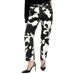 Cow Print Straight-fit Denim Jeans, Waist Size 28