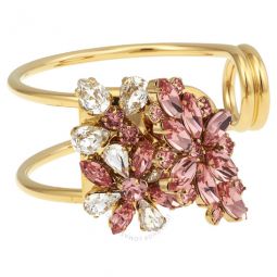 Crystal Daisy Brass Cuff In Coral Pink, Size Small