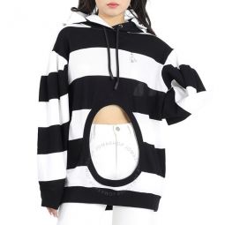 Cut-out Detail Striped Cotton Hoodie, Size X-Large