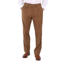 Dark Walnut Wool Twill Zip Detail Pleated Trousers, Brand Size 50 (Waist Size 34.3)