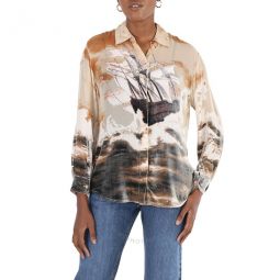 Debore Silk Blend Sheep Print Oversized Shirt, Brand Size 2 (US Size 0)