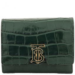 Embossed Leather Tb Compact Wallet In Dark Viridian Green