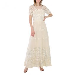 Embroidered Tulle Dress In Natural White, Brand Size 4 (US Size 2)