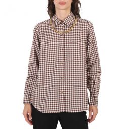 Gingham Cotton Check Chain Detail Shirt, Brand Size 2 (US Size 0)