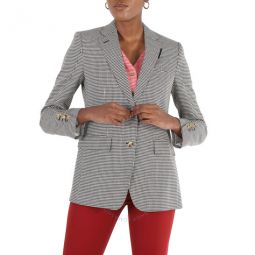 Houndstooth Check Wool Blazer With Waistcoat Detail, Brand Size 10 (US Size 8)