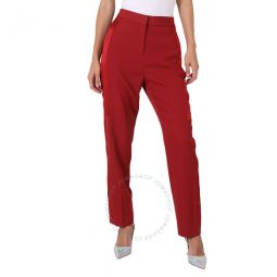 Jacinda Dark Carmine Silk Satin Side Stripe Wool Tailored Trousers, Brand Size 4 (US Size 2)
