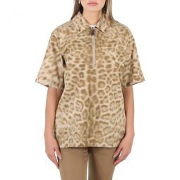 Ladies Animal Print Short-sleeve Cotton Oversized Shirt, Brand Size 2 (US Size 0)
