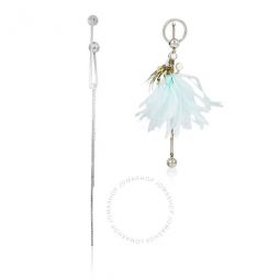 Ladies Asymmetrical Ostrich Feather and Chain Drop Earrings