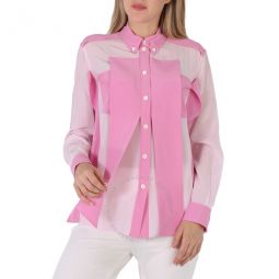 Ladies Beckierl Pale Candy Pink Panelled Silk Crepe-De-Chine Shirt, Brand Size 10 (US Size 8)
