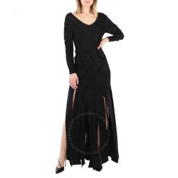 Ladies Black Anatori Long-sleeve Panelled Knit Gown, Size X-Small