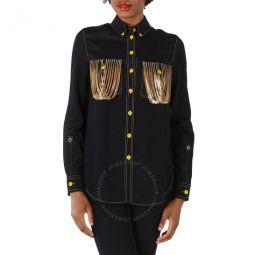 Ladies Black Chain Pocket Detail Shirt, Brand Size 2 (US Size 0)