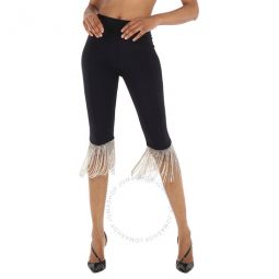 Ladies Black Charente Crystal Fringed Stretch Jersey Leggings, Size Medium