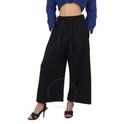 Ladies Black Crystal Detail Wide-leg Jersey Cropped Track Pants, Size Medium