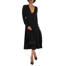 Ladies Black Emelia Pleated Silk Cady Midi Dress, Brand Size 10 (US Size 8)