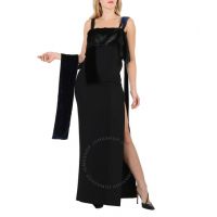 Ladies Black Faux Fur Detailing Split Velvet Dress, Brand Size 4 (US Size 2)