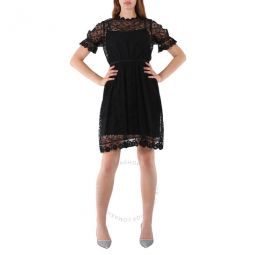 Ladies Black Floral Embroidered Tulle Lace Dress, Brand Size 12 (US Size 10)
