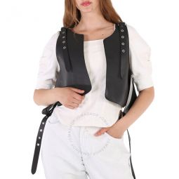 Ladies Black Liss Buckle Detail Leather Waistcoat, Brand Size 8 (US Size 6)