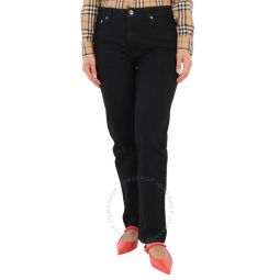 Ladies Black Logo-print Straight-leg Jeans, Waist Size 30