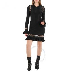Ladies Black Ring Pierced Stretch Jersey Mini Dress, Size X-Small