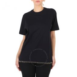 Ladies Black Ring-pierced Cotton Oversized T-shirt, Size Medium