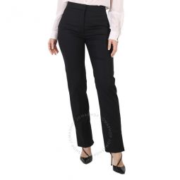 Ladies Black Satin Stripe Detail Wool Tailored Trousers, Brand Size 2 (US Size 0)