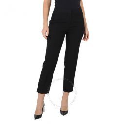 Ladies Black Satin Stripe Wool Tailored Trousers, Brand Size 8 (US Size 6)