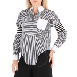 Ladies Black Stripe Cut-out Hem Striped Cotton Poplin Shirt, Brand Size 6 (US Size 4)