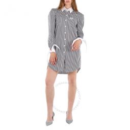 Ladies Black Striped Cotton Poplin Shirt Dress, Brand Size 2 (US Size 0)
