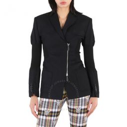 Ladies Black Technical Twill Reconstructed Blazer, Brand Size 8 (US Size 6)