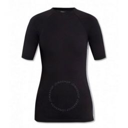 Ladies Black Thora Logo Tape Stretch-Cotton T-Shirt, Size X-Small