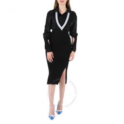 Ladies Black V-Striped Insert Knit Wool Dress, Brand Size 6 (US Size 4)