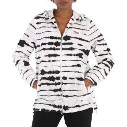 Ladies Black/White Watercolour Print Econyl Hooded Parka, Brand Size 2 (US Size 0)