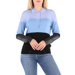 Ladies Blue Long Sleeve Polo Shirt, Size Small