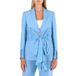 Ladies Blue Topaz Jersey Sash Detail Wool Ramie Tailored Jacket, Brand Size 6 (US Size 4)
