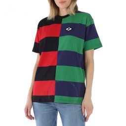 Ladies Bright Red Carrick Embroidered Logo Rugby Stripe Tee, Size XX-Small
