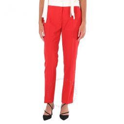 Ladies Bright Red Hanover Two-tone Wool Tailored Trousers, Brand Size 2 (US Size 0)