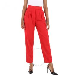 Ladies Bright Red Marleigh Pleated Detail Wool Trousers, Brand Size 4 (US Size 2)