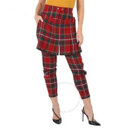 Ladies Bright Red Royal Tartan Punk Trousers, Brand Size 6 (US Size 4)