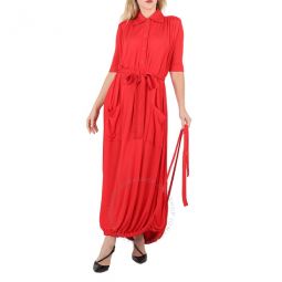 Ladies Bright Red Veva Gathered Jersey Dress, Brand Size 8 (US Size 6)