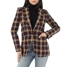 Ladies Burgundy Check Wool Twill Blazer, Brand Size 6 (US Size 4)
